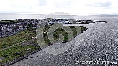 Aerial view of the stunning coastline of Ardrossan, Scotland, featuring crystal blue waters Stock Photo