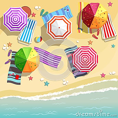 Aerial view of summer beach in flat design style Vector Illustration