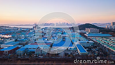 Aerial view Sunset of the industrial park. incheon Seoul,Korea. Editorial Stock Photo