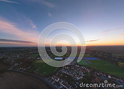 An aerial view at sunset over Rushmere near Ipswich, Suffolk Stock Photo