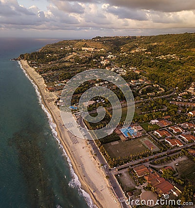Aerial view of a sunset over the sea in Zambrone, coast of Calabria. Italy Stock Photo