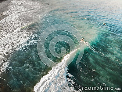 Aerial View of Surfing at San Juan, La Union - The Philippines Stock Photo