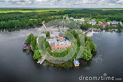 Aerial view of Svyato-Vvedenskiy Ostrovnoy monastery Stock Photo