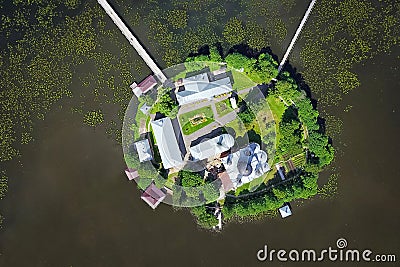 Aerial view of Svyato-Vvedenskiy Ostrovnoy monastery Stock Photo