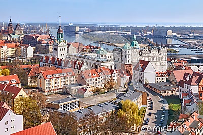 Aerial view of Szczecin Stettin city downtown, Poland Stock Photo