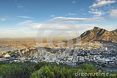 Aerial view from table mountain to Capetown Stock Photo