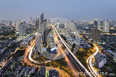 Aerial View of Taksin Bridge over Chao Phraya River, Bangkok, Th Stock Photo