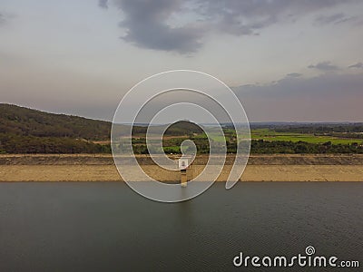 Aerial view of Tan Son dam, also known as Tan Son irrigation lake, is located in Nghia Hung commune, Chu Pah district, 25 km north Stock Photo