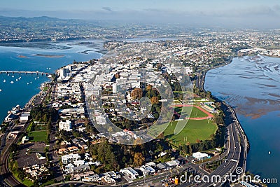 Aerial view of Tauranga City Harbour, New Zealand Stock Photo