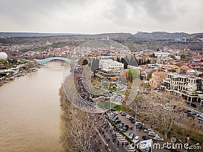 . Aerial view Tbilisi tragedy anniversary demonstration Editorial Stock Photo