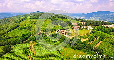 Aerial view of Tenuta Coffele, an old farmhouse in the hills around Soave, Italy. Stock Photo