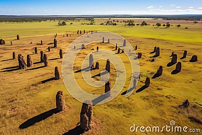 aerial view of termite mounds in a field Stock Photo