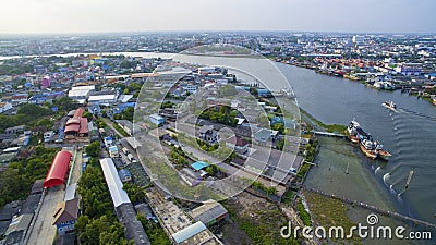 Aerial view of tha chin river in mahachai samtuhsakorn outskirt Stock Photo