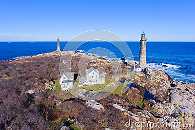 Thacher Island Lighthouses, Cape Ann, Massachusetts Stock Photo