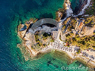Aerial view of Thasos Greece Karnagio Beach near Limenas town Stock Photo