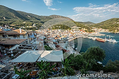 Aerial view of thee small fishing village of Parga, Greece Editorial Stock Photo