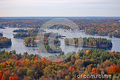 Aerial view of Thousand Islands in fall, New York, USA Stock Photo