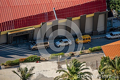 Aerial view of three different cars parked near a shopping centre in Alany, Turkey Editorial Stock Photo