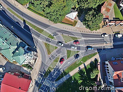 Aerial view on three line road intersection with old building Stock Photo