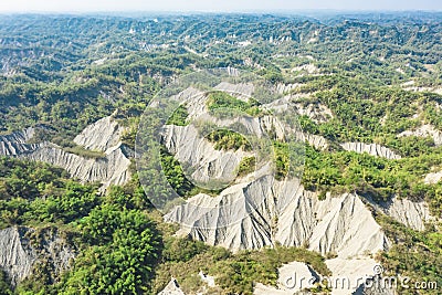 Aerial view of Tianliao Moon World. volcano mud and limestone area. Kaohsiung. Taiwan Stock Photo