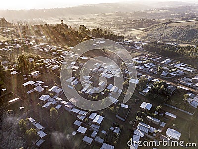 Aerial view of tin shacks and buildings in Ethiopia. Stock Photo