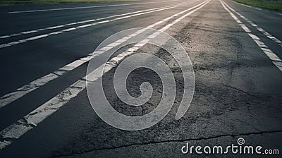 Aerial view tire track mark on asphalt tarmac road race. Generative ai Stock Photo