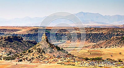 Aerial view to basotho holy mountain, symbol of Lesotho near Maseru, Lesotho Stock Photo