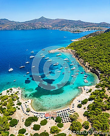 Aerial view to the beach of Moni island, Greece Stock Photo