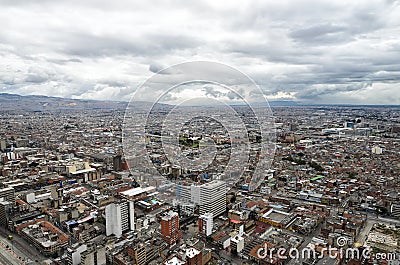 Aerial view to Bogota and Suidad Bolivar under tragic rainy sky Stock Photo