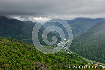 Aerial view to Bolshoy Zelenchuk river valley Stock Photo