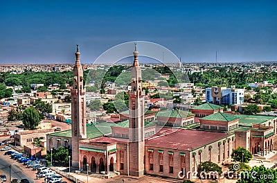 The Aerial view to Grand Mosque in Nouakchott, Mauritania Stock Photo