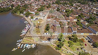 Aerial view to historic town Paraty and harbor, Unesco World Stock Photo