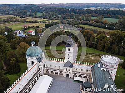 Aerial view to Krasicki Palace in Krasiczyn, Poland Stock Photo
