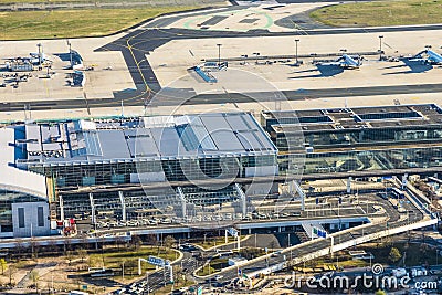 Aerial view to the modern Terminal 2 in Frankfurt, Germany Editorial Stock Photo