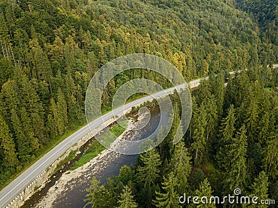 Aerial view to road with moutains captured from above Stock Photo