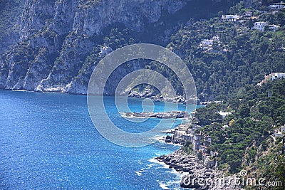 Aerial view to stunning rocky coast of Capri island Stock Photo