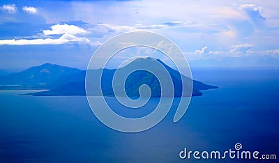 Aerial view to Tavurvur volcano, Rabaul, New Britain island, Papua New Guinea Stock Photo