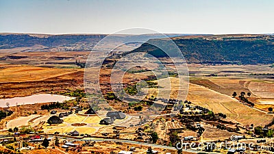 Aerial view to Thaba Bosiu Cultural Village, Maseru, Lesotho Stock Photo