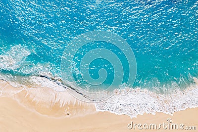 Aerial view to tropical sandy beach and blue ocean Stock Photo