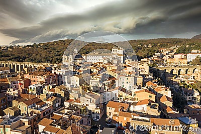 aerial view of the town of Ariccia on the Roman castles with the homonymous bridge Editorial Stock Photo