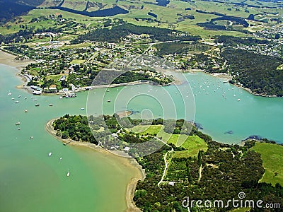 Aerial view of the town Mangonui, New Zealand Stock Photo