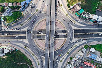 Aerial view of traffic intersection city road look down Editorial Stock Photo