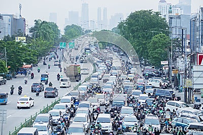 Aerial view of traffic jam with crowded vehicles Editorial Stock Photo