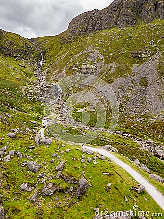 Aerial view of Trail to Mahon Falls, Mountain Breeze, Comeragh Stock Photo