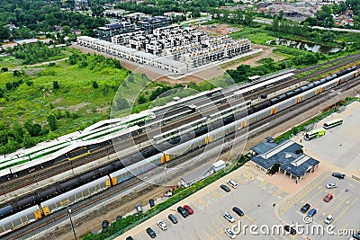 Aerial view of the train station in Burlington, Ontario, Canada Editorial Stock Photo