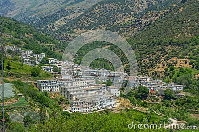 Aerial view of Trevelez, one of Las Alpujarras white villages in Spain Stock Photo