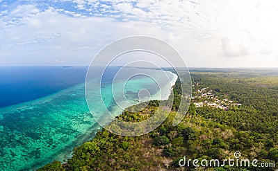 Aerial view tropical beach island reef caribbean sea. Indonesia Moluccas archipelago, Kei Islands, Banda Sea. Top travel Stock Photo