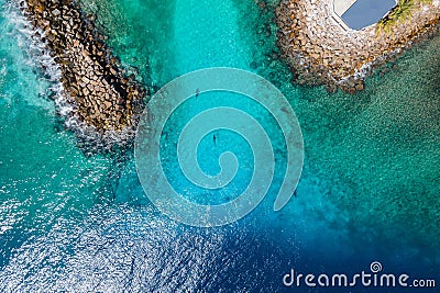 Aerial view of tropical island landscape at Fuvahmulah, Maldives Stock Photo