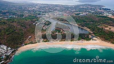 Aerial view of the tropical lagoon in Thailand. Drone photo. Landscape. Rainy day. Cloudy. Ocean Stock Photo