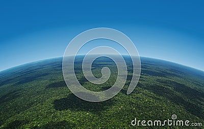 Aerial view of tropical rain forest equatorial horizon globe Stock Photo